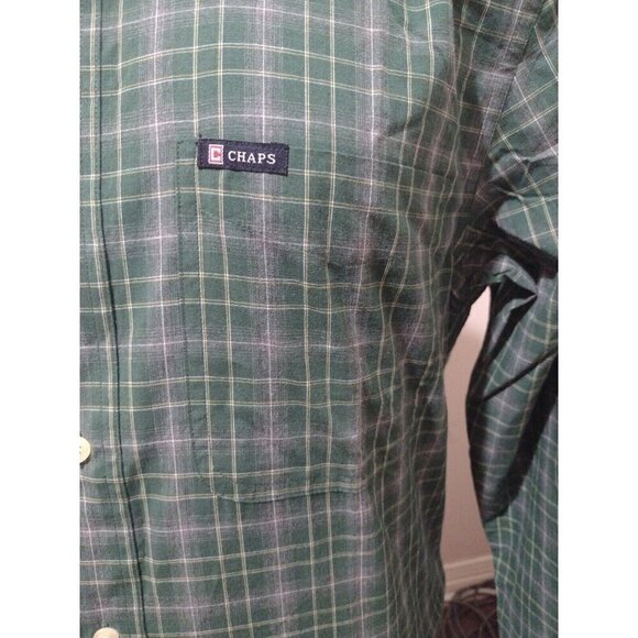 NWT Mens CHAPS Easy Care Button Front Green Plaid Shirt Long Sleeve S Small $55 - Picture 4 of 11
